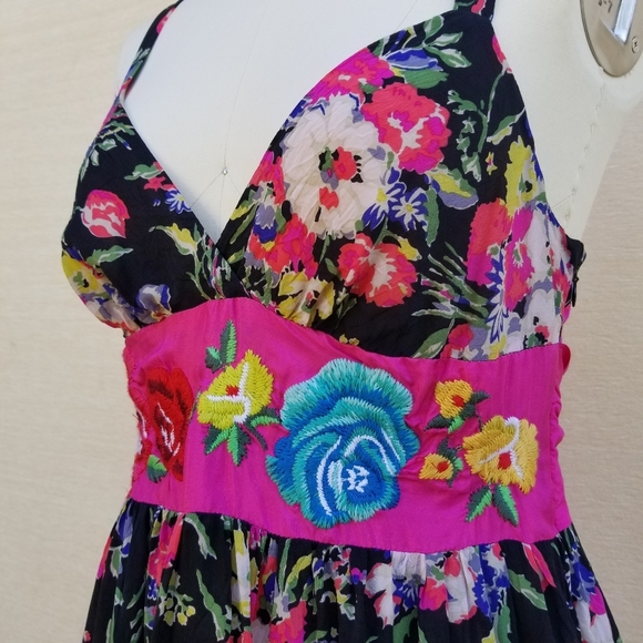 Johnny Was Multicolored Floral Embroidered Strap Babydoll Summer Dress S - Picture 7 of 16